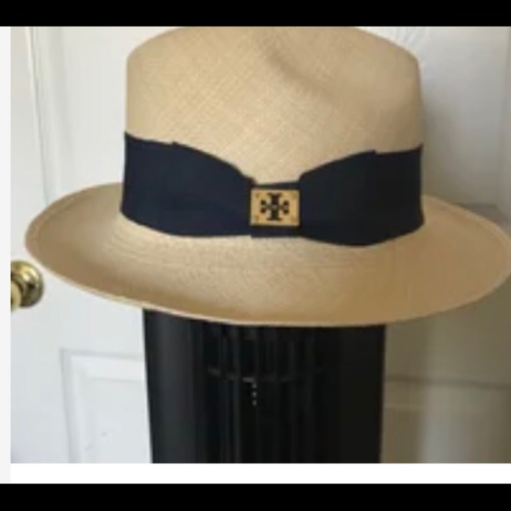 Tory Burch Panama hat with blue grosgrain ribbon